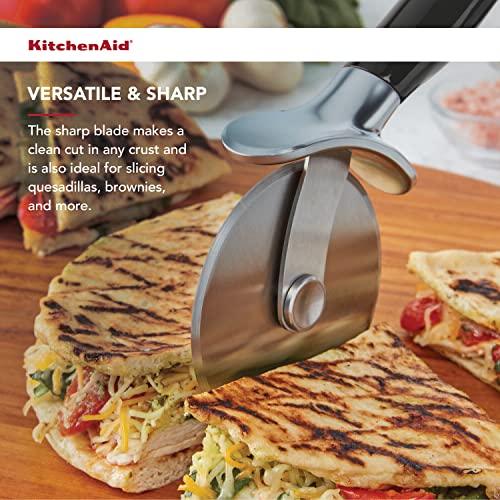 KitchenAid Classic Pizza Wheel with Sharp Blade For Cutting Through Crusts, Pies and More, Built In Finger Guard for Safety and Comfort Grip to Protect Fingers, Dishwasher Safe, 9-Inch, Black - CookCave