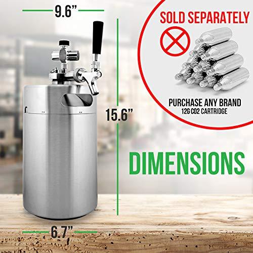 NutriChef Pressurized Growler Tap System, 128oz Double-Walled Stainless Steel Mini Keg Dispenser Portable Kegerator Kit, Co2 Pressure Regulator Keeps Carbonation for Craft Beer, Draft and Homebrew - CookCave