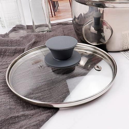Mewutal Tempered Glass Lid Clear Pot Cover Assembled Pan Cover Replacement for Universal Pot Frying Pan Skillets Cookware, with Silicone Handle and Cleaning Pad (Single Holes, 6 Inches) - CookCave