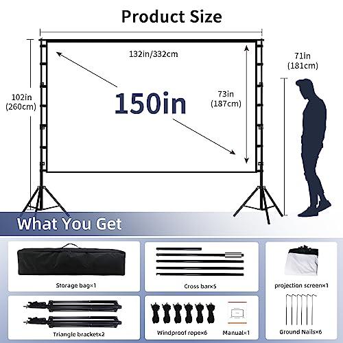 Projector Screen with Stand, Wootfairy 150 inch Portable and Foldable Projection Screen 4K HD 16:9 Rear Front Wrinkle-Free Movie Screen with Carry Bag for Indoor Outdoor Home Theater Backyard Cinema - CookCave