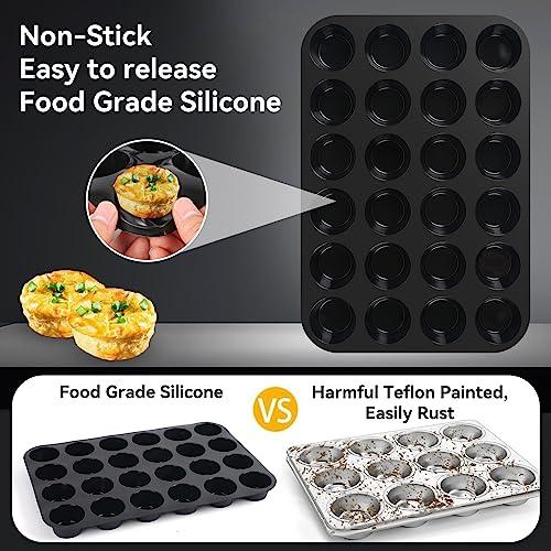 Inn Diary Silicone Muffin Pan for Baking 24 Cups Non-Stick Mini Cupcake Pan,BPA Free Silicone Baking Mold for Muffin Cupcake Egg Bite Maker 2 Pack,Black - CookCave