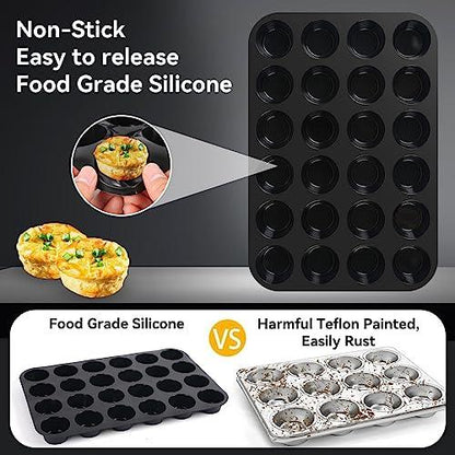 Inn Diary Silicone Muffin Pan for Baking 24 Cups Non-Stick Mini Cupcake Pan,BPA Free Silicone Baking Mold for Muffin Cupcake Egg Bite Maker 2 Pack,Black - CookCave