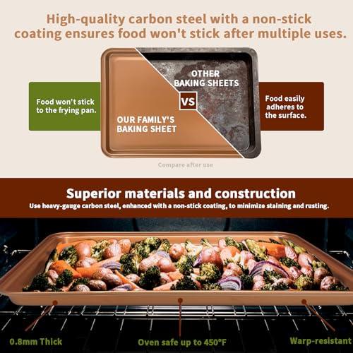 RavisingRidge Baking Pans Set with Nonstick Coating, Professional 10 Pcs Including Cake Pans, Cookie Sheets, Roasting Pan, and Cooling Rack - 0.8mm Thick, Dishwasher Safe, and Heavy Duty - CookCave