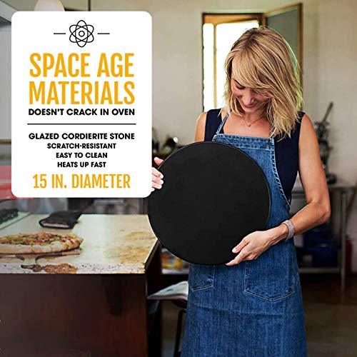 Heritage 15" Ceramic Pizza Stone Set - Non-Stick, Stain-Free with Bonus Cutter - Black - CookCave