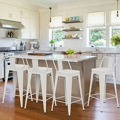 Alunaune 24" Metal Counter Height Barstools Set of 4, Industrial Counter Bar Stools Kitchen Bar Chairs Indoor Outdoor Stool-Low Back, White - CookCave