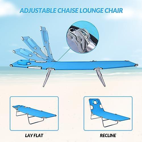 Elevon Foldable Lightweight Tanning Chaise Lounge Chair with Face and Arm Holes, Blue - CookCave