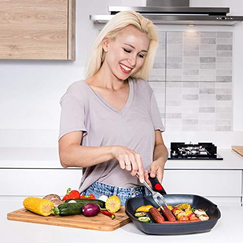 Moss & Stone Square Die Casting Aluminum Grill Pan, Removable Handle Griddle Nonstick Stove Top Grill Pan, for Meats & Vegetables, Dishwasher Safe 11In Square Pan with Detachable Handle - CookCave