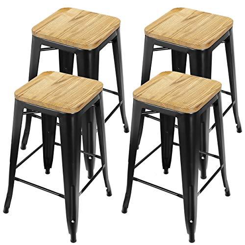 ZENY 26 Inches Metal Bar Stools Set of 4, Counter Height Barstool Stackable Kitchen Stools Indoor/Outdoor Patio Backless Bar Chair, 330 lbs Capacity - CookCave