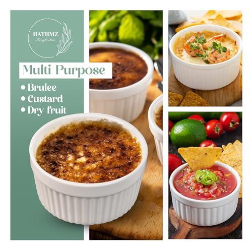 HATHMZ Ramekins with Lids, Pack of 6, 8oz White - Porcelain Creme Brulee Ramekins & Souffle Dishes for Oven - Scratch Resistant & Stackable - Ramekin Ideal for Serving and Baking - CookCave