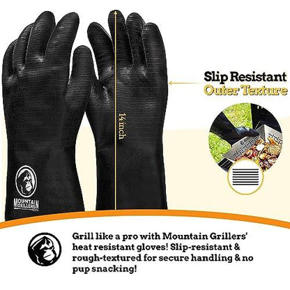 Mountain Grillers Extreme Heat Resistant Gloves for Grill BBQ High Temperature Fire Pit Gloves Barbecue Cooking, Smoker, Oven, Fryer, Grilling Waterproof, Fireproof Oil Resistant Neoprene Coating 18in - CookCave