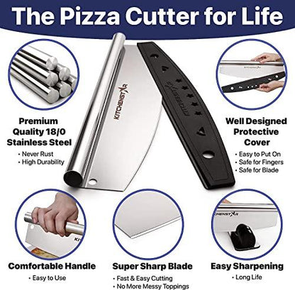 16" Pizza Making Kit by kitchenStar (Set of 2) - Pizza Cutter Rocker Knife with Blade Cover (16 inch) + Stainless Steel Pizza Peel with Folding Handle (13 inch) - Ultimate Pizza Oven Accessories - CookCave