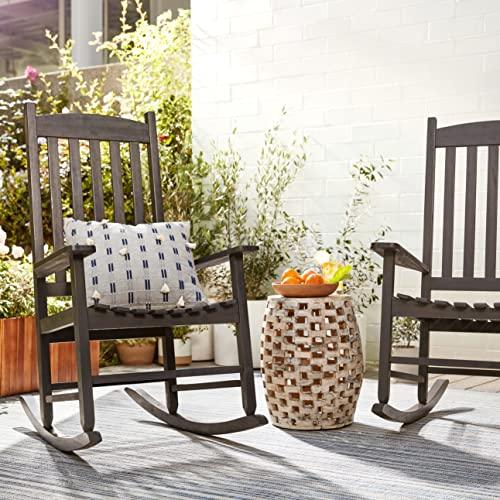 Amazon Aware FSC Certified Outdoor Porch Rocker Chair, Acacia Wood, Black, 32.25"D x 28"W x 44.5"H - CookCave