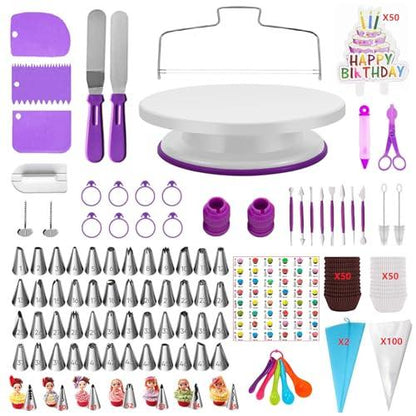 ANSLYQA 345 Pcs Cake Decorating Kit with Cake Turntable & Leveler,55 Numbered Icing Piping Tips,2 Spatulas,3 Comb Scrapers,2 Tip Couplers,102 Pastry Bags,100 Paper Cupcake Liners - CookCave