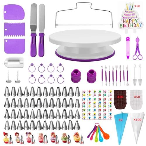 ANSLYQA 345 Pcs Cake Decorating Kit with Cake Turntable & Leveler,55 Numbered Icing Piping Tips,2 Spatulas,3 Comb Scrapers,2 Tip Couplers,102 Pastry Bags,100 Paper Cupcake Liners - CookCave