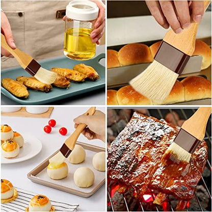 Basting Brush-Pastry Brush,Oil Brush for Cooking,Boar Bristles BBQ Brushes for Grill,Beech Wooden Handle Food Brush for Baking/Spreading Marinade/Sauce/Butter/Egg/Kitchen Baster Brushes(1.5 1 inch) - CookCave