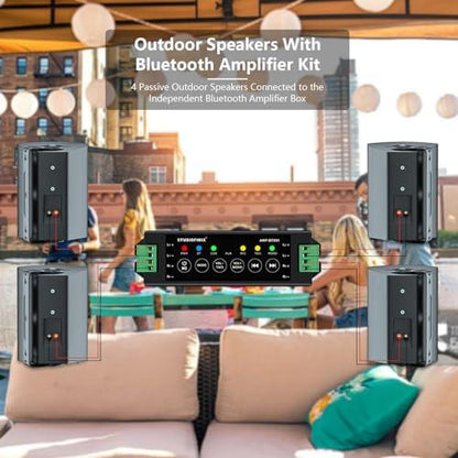 STUDIOFINIX 800W 6.5 Inch Outdoor Bluetooth Speakers Waterproof Wired with Multifunctional Amplifier Wall Mount Weatherproof Loudspeaker System for Patio Garden Poolside Home(4 Speakers,Black) - CookCave