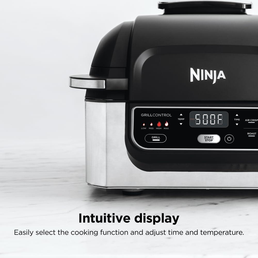 Ninja AG301 Foodi 5-in-1 Indoor Electric Grill with Air Fry, Roast, Bake & Dehydrate - Programmable, Black/Silver - CookCave