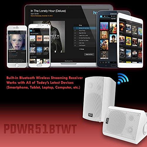 Pyle Wall Mount Home Speaker System - Active + Passive Pair Wireless Bluetooth Compatible Indoor / Outdoor Water-resistant Weatherproof Stereo Sound Speaker Set with AUX IN - PDWR51BTWT (White) - CookCave