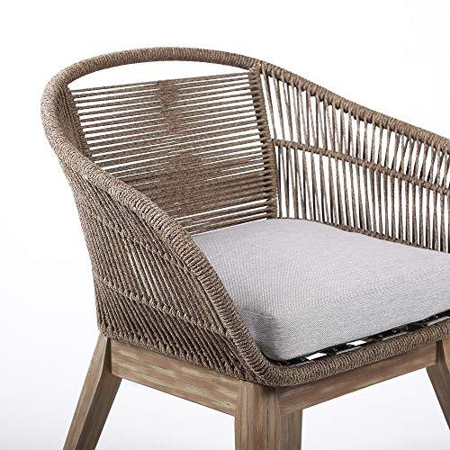 Armen Living Fruitti Tutti Frutti Indoor Outdoor Dining Chair in Light Eucalyptus Wood with Truffle Rope and Gray Cushion - CookCave