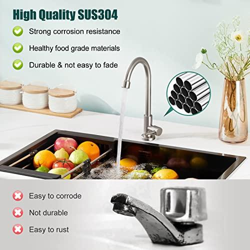 Heyalan Brushed Nickel Kitchen Faucet Cold Water Only 1 Hole Single Handle 360 Degree Swivel Spout Deck Mount High Arc SUS304 Sink Bar Tap Goose Neck with Hose and Longer Thread Pipe - CookCave