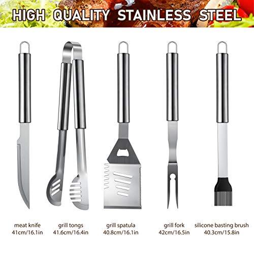 HUSSAR 34PCS BBQ Grill Tools Set Stainless Steel Grilling Accessories with Spatula, Tongs, Skewers for Barbecue, Camping, Kitchen, Complete Premium Grill Utensils Set in Storage Bag, Silver, (BTS-34) - CookCave