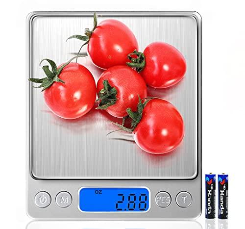 Food Scale Digital Kitchen Scale for Food Ounces and Grams, Small Electronic Pocket Scale for Weight Loss, Baking, Cooking, Coffee, Jewelry, 6.6lb/3kg, 0.01oz/0.1g Precision (Batteries, 2 Trays) - CookCave