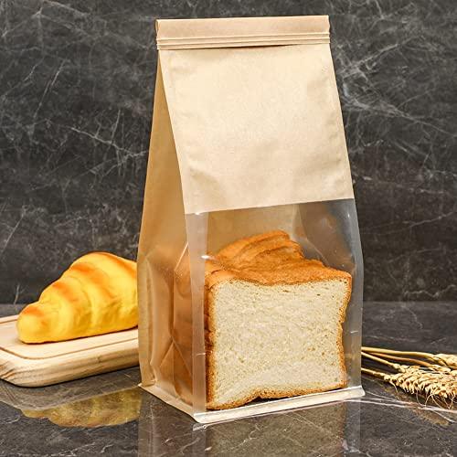 COMIKO 50pcs Bakery Bags with Window- 5.1x4.3x11 Inches Tin Tie Tab Lock Kraft Tin Tie Bags Cookie Packaging Bags Paper Bread Bags Kraft Paper Bags with Window (Brown, 50 Count (Pack of 1)) - CookCave