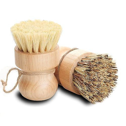 Dish Scrub Brush & Palm Pot Brush. Set of 2- Cleans Pan/Vegetable/Dishes/Wok, Made Out of Hard Palm & Soft Sisal Bristles with a Rubberwood Handle | Natural Bristle | Eco-Friendly - CookCave