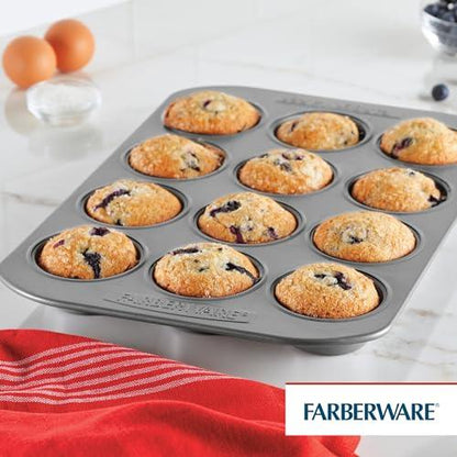 Farberware Nonstick Bakeware 12-Cup Muffin Tin / Nonstick 12-Cup Cupcake Tin - 12 Cup, Gray - CookCave