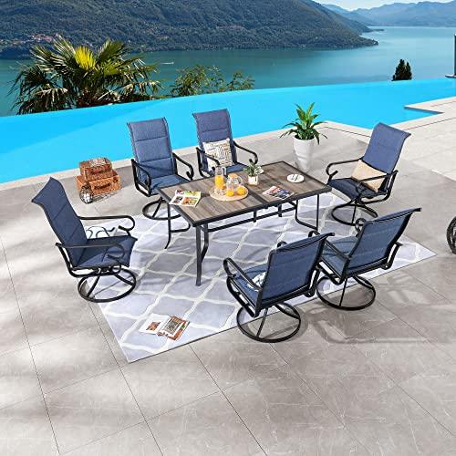 LOKATSE HOME Metal Swivel Outdoor Patio Dining Textilene Chair Bistro Set of 6, Blue - CookCave