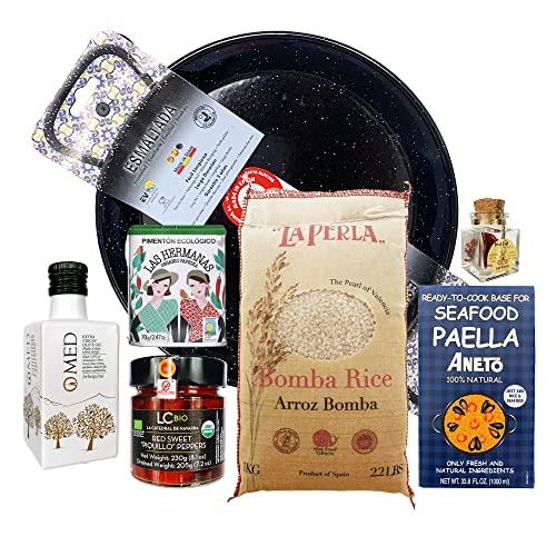 The Curated Pantry Paella Kit With Black Enameled Pan + Premium Organic Ingredients from Spain (7 Items) - CookCave