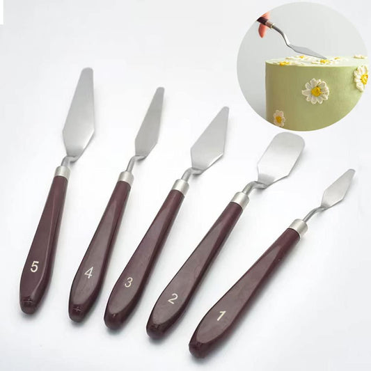 5 Pieces Set Cake Cream Spatulas, Stainless Steel Cake Decorating Knife, Angled Icing & Decorating Spatula with Stainless Steel Spatula + Wood Handle, Mixing Scraper, Baking Pastry Tool - CookCave