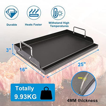 Uniflasy Nonstick Coating Cooking Griddle for Gas Grill, 25"x16” Universal Griddle Plate Insert for Gas Stove/Charcoal/Electric/Gas Grill Large Flat Griddle Top Plate for Camping Tailgating Grilling - CookCave