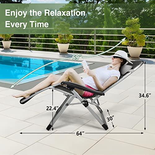 Slendor Oversized Padded Zero Gravity Chair XXL, 33inch Zero Gravity Recliner, Folding Reclining Lounge Chair,Indoor Outdoor Patio Chairs with Pillow, Cushion, Footrest,Cup Tray, Support 500lbs, Grey - CookCave