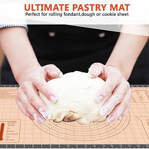 Silicone Pastry Baking Mat Non Stick-Large Rolling Dough with Measurements-Non Slip Pizza,Fondant,Pie,Cake Baking Mat - 26 x 16 Inch By Cook Time - CookCave