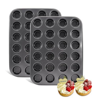 MARIWEI 2 Pack Premium Nonstick Bakeware 24-Cup, Mini Muffin Pan, Dishwasher Oven Safe (Black, Steel) - CookCave