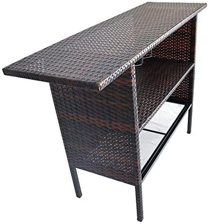 BalanceFrom Outdoor Patio Wicker Bar Counter Table Backyard Furniture with Shelves and Rails - CookCave