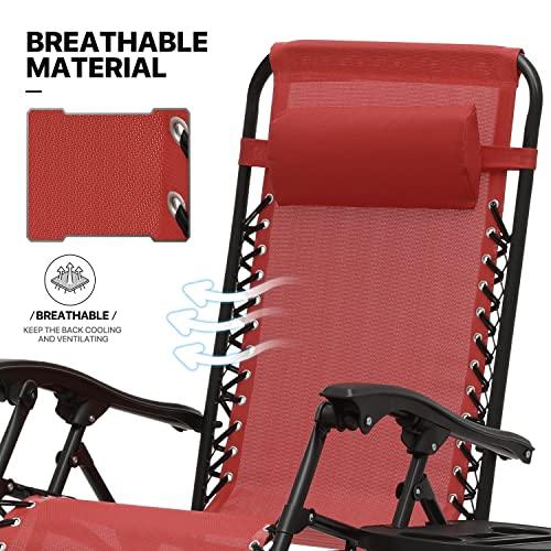 MoNiBloom Folding Beach Lounge Chair 2-Pack, Chaise Lounge with Pillow & Cup Holder, Portable Outside Patio Recliner for Poolside Beach Vacation, 330lbs Capacity, Maroon - CookCave