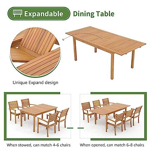 OC Orange-Casual 7 Piece Patio Dining Set, Outdoor Acacia Wood Furniture Set, Extendable Rectangular Table and 6 Stackable Chairs w/Removeable Fabric Cushion, FSC Certified, for Deck Garden Backyard - CookCave