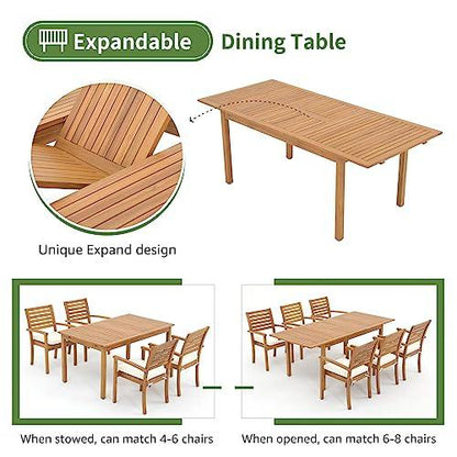 OC Orange-Casual 7 Piece Patio Dining Set, Outdoor Acacia Wood Furniture Set, Extendable Rectangular Table and 6 Stackable Chairs w/Removeable Fabric Cushion, FSC Certified, for Deck Garden Backyard - CookCave