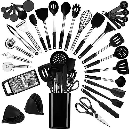 35 PCS Silicone kitchen Utensils set,Cooking Utensils set,Utensils,Kitchen Tool Set,Baking Set, Kitchen Set, Kitchen Gadgets,Kitchen Tools and Cookware Set with Holder.Stainless Steel - CookCave