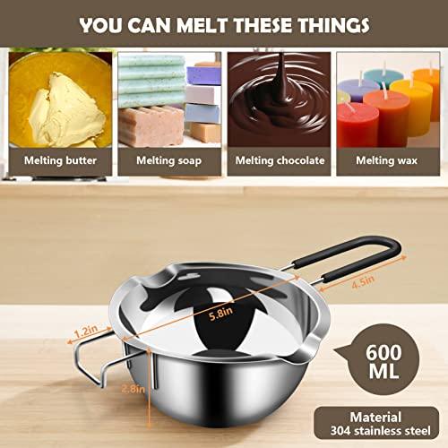 Artcome 5pcs Double Boiler Melting Pot Set - 600ML/0.6QT and 1000ML/1QT Chocolate Stainless Steel Melting Pot, Decorating Spoons, Silicone Spatula and Dipping Tool for Melting Chocolate, Candy, Soap - CookCave