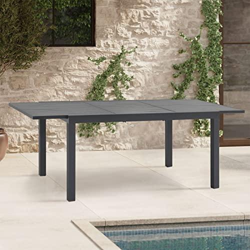 Soleil Jardin Aluminum Patio Extendable Dining Table, 59" - 83", Adjustable Indoor Outdoor Furniture Rectangle Table for 6-8 Person Porch Deck Garden, Dark-Grey - CookCave