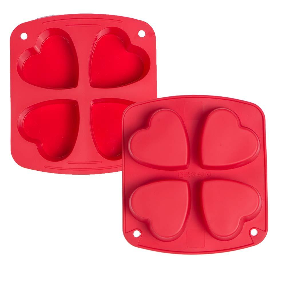 Webake Silicone Heart Mold Heart Shaped Small Cake Pans Muffin Cupcake Mold Tray for Valentine Day Baking, Jelly Pudding Jello Soap Bath Bombs 4 Cavity, 2 Pack - CookCave