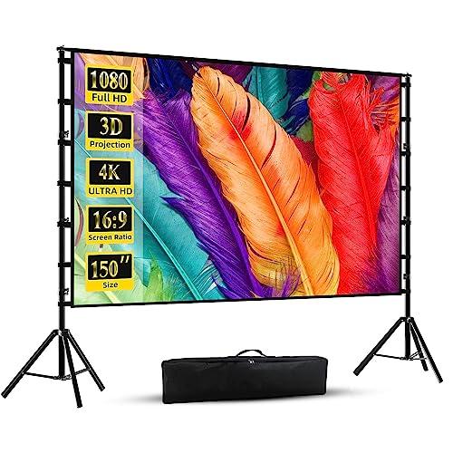 Projector Screen with Stand, Wootfairy 150 inch Portable and Foldable Projection Screen 4K HD 16:9 Rear Front Wrinkle-Free Movie Screen with Carry Bag for Indoor Outdoor Home Theater Backyard Cinema - CookCave