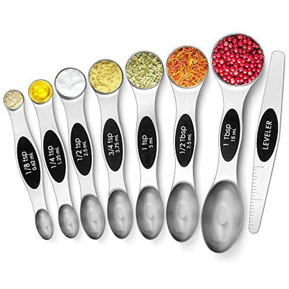 Urbanstrive Magnetic Measuring Spoons Set Stainless Steel, Dual Sided for Liquid Dry Food, Measuring Cups Spoons Set Fits in Spice Jar, Kitchen Gadgets, Cooking Utensils Set, Including Leveler, Silver - CookCave