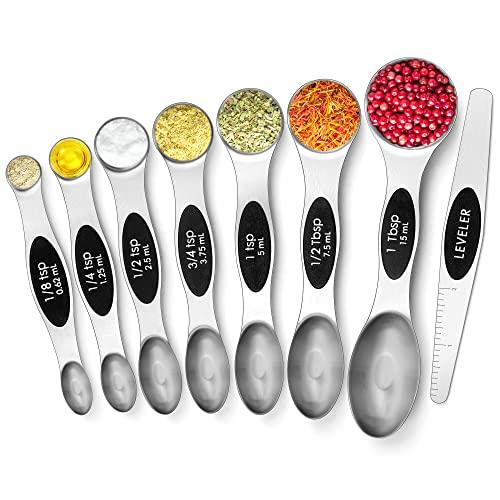 Urbanstrive Magnetic Measuring Spoons Set Stainless Steel, Dual Sided for Liquid Dry Food, Measuring Cups Spoons Set Fits in Spice Jar, Kitchen Gadgets, Cooking Utensils Set, Including Leveler, Silver - CookCave