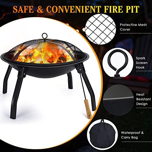 Cogesu Fire Pit, 22in Foldable Wood Burning Fire Pits for Outside, FirePit with Carry Bag, Spark Screen & Poker, Pack Grill, Folding Legs for Camping, Picnic, Bonfire - CookCave