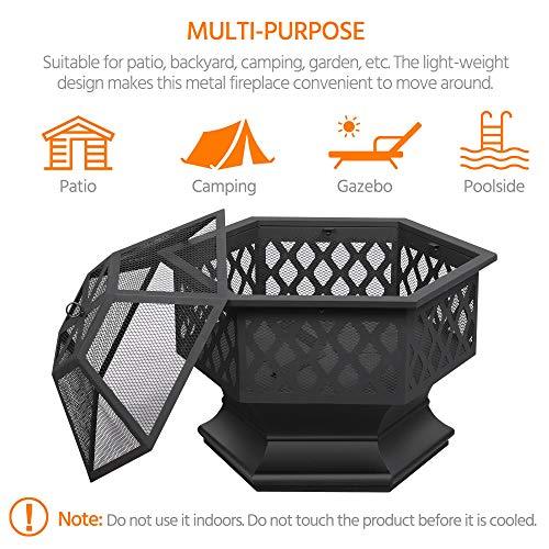 Yaheetech Fire Pit Fire Pits for Outside 24in Hex Shaped Firepit Bowl with Spark Screen & Poker for Patio Backyard Garden Picnic Bonfire Camping - CookCave