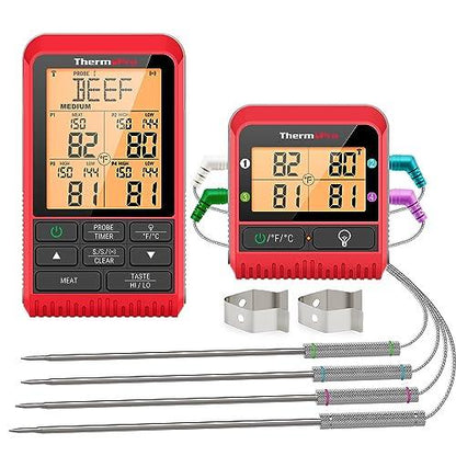 TempPro H29 Wireless Meat Thermometer with 4 Probes, 1000FT Smoker Thermometer for Grilling and Smoking, Meat Probe BBQ Thermometer for Oven and Grill - CookCave